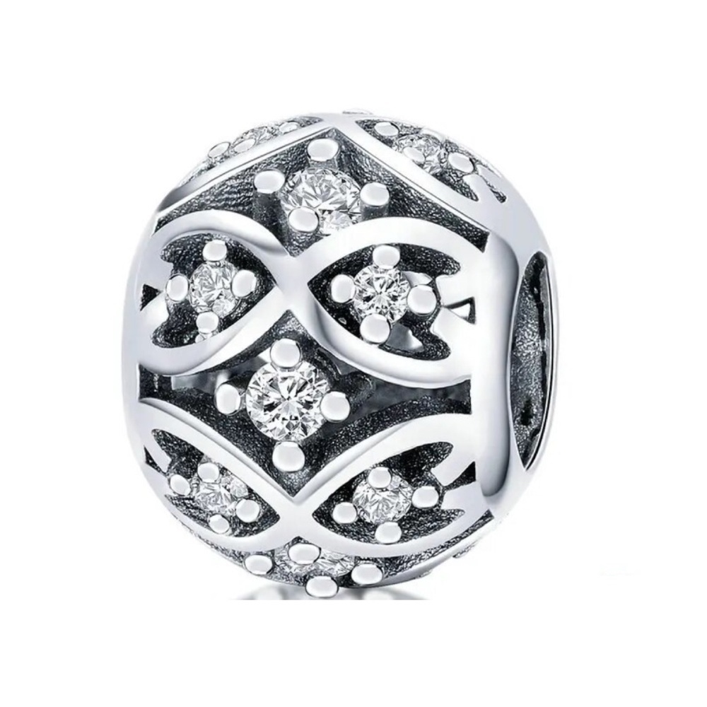 NWT Sterling Silver Filigree Charm Bead – Sparkling CZ Detail – Perfect Gift